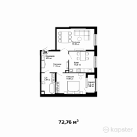 ЖК Respublika — 2-ком 72,8 м² (от 33 469 600 тг)