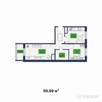 ЖК Бакытты Отбасы — 2-ком 50,6 м² (от 11 635 800 тг)