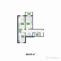 ЖК Бакытты Отбасы — 2-ком 69 м² (от 15 876 900 тг)