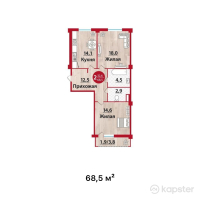 ЖК Асылтас — 2-ком 68,5 м² (от 21 235 000 тг)