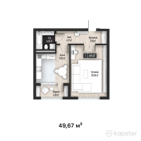ЖК Өner — 1-ком 49,7 м² (от 21 210 183 тг)