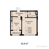 ЖК Atameken Premium — 1-ком 52,9 м² (от 23 805 000 тг)