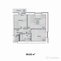 ЖК Diamond — 2-ком 56,6 м² (от 22 648 000 тг)