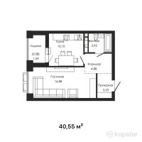 ЖК Talmas — 1-ком 40,6 м² (от 24 532 750 тг)