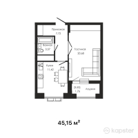 ЖК Talmas — 1-ком 45,2 м² (от 27 315 750 тг)