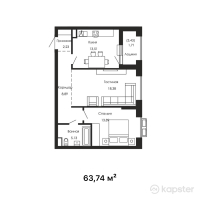 ЖК Talmas — 2-ком 63,7 м² (от 38 562 700 тг)