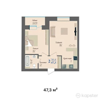 ЖК Qazyna — 2-ком 47,3 м² (от 16 555 000 тг)