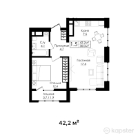 ЖК Beibarys Residence — 1-ком 42,2 м² (от 21 311 000 тг)