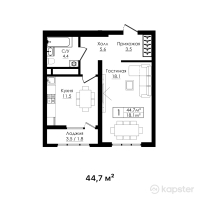 ЖК Beibarys Residence — 1-ком 44,7 м² (от 22 573 500 тг)