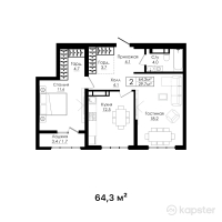 ЖК Beibarys Residence — 2-ком 64,3 м² (от 32 471 500 тг)
