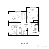ЖК Beibarys Residence — 2-ком 65,7 м² (от 33 178 500 тг)