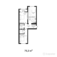 ЖК Beibarys Residence — 3-ком 75,3 м² (от 38 026 500 тг)