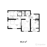 ЖК Beibarys Residence — 3-ком 90,4 м² (от 45 652 000 тг)