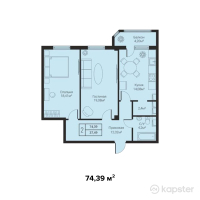 ЖК Caspian Park — 2-ком 74,4 м² (от 27 896 250 тг)