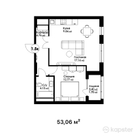 ЖК Honnete — 2-ком 53,1 м² (от 26 530 000 тг)