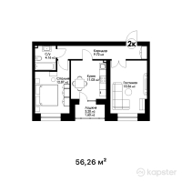 ЖК Honnete — 2-ком 60,8 м² (от 30 415 000 тг)