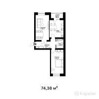 ЖК Honnete — 2-ком 74,4 м² (от 37 190 000 тг)