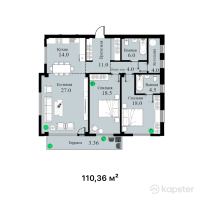 ЖК Sky Villa — 3-ком 110,4 м² (от 75 044 800 тг)