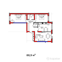 ЖК Besagash — 3-ком 88.9 м² (от 53,340,000 тг)