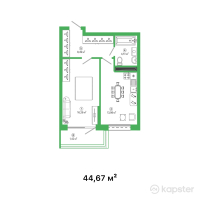 ЖК Talhiz Tany — 1-ком 44,7 м² (от 15 634 500 тг)