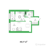 ЖК Talhiz Tany — 1-ком 46,2 м² (от 16 159 500 тг)