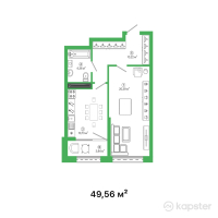 ЖК Talhiz Tany — 1-ком 49,6 м² (от 17 346 000 тг)