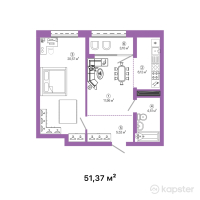 ЖК Talhiz Tany — 2-ком 51,4 м² (от 17 979 500 тг)