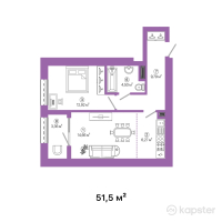ЖК Talhiz Tany — 2-ком 51,5 м² (от 18 025 000 тг)