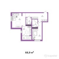 ЖК Talhiz Tany — 2-ком 68,9 м² (от 24 115 000 тг)