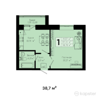 ЖК Balgyn — 1-ком 38,7 м² (от 10 255 500 тг)