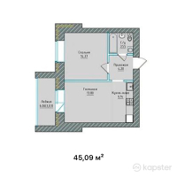 ЖК Tumar Deluxe — 1-ком 45,1 м² (от 23 221 350 тг)