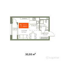 ЖК Magnit Alatau — 1-ком 30,9 м² (от 12 681 300 тг)