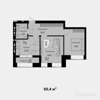 ЖК River City — 2-ком 55,4 м² (от 23 268 000 тг)