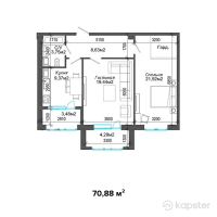ЖК Кыран — 2-ком 70,9 м² (от 15 593 600 тг)
