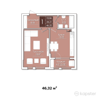 ЖК Aliya — 1-ком 46,3 м² (от 14 822 400 тг)