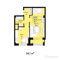 ЖК Мирадж — 1-ком 38,1 м² (от 15 240 000 тг)