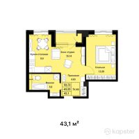 ЖК Мирадж — 1-ком 43,1 м² (от 17 240 000 тг)