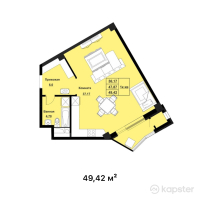 ЖК Мирадж — 1-ком 49,4 м² (от 19 768 000 тг)