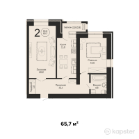 ЖК Auen — 2-ком 65,7 м² (от 31 536 000 тг)