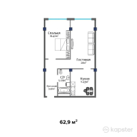 ЖК Orda City — 2-ком 62,9 м² (от 22 015 000 тг)