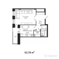 ЖК Hayat — 1-ком 52,8 м² (от 34 307 000 тг)