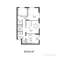 ЖК Dara Residence — 3-ком 107,3 м² (от 97 115 550 тг)