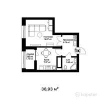 ЖК Sardar City — 1-ком 36,9 м² (от 15 879 900 тг)