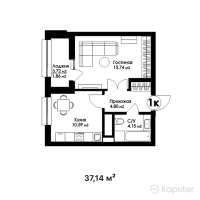 ЖК Sardar City — 1-ком 37,1 м² (от 15 970 200 тг)