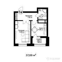 ЖК Sardar City — 1-ком 37,7 м² (от 16 206 700 тг)