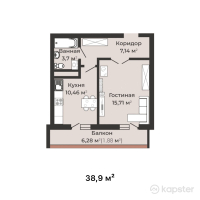 ЖК Satti City 2 — 1-ком 38,9 м² (от 14 393 000 тг)