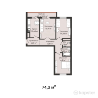 ЖК Satti City 2 — 3-ком 74,3 м² (от 27 491 000 тг)
