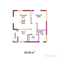 ЖК Altyn Saulet — 2-ком 68,4 м² (от 22 770 540 тг)