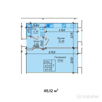 ЖК Гималай — 1-ком 45,1 м² (от 14 889 600 тг)