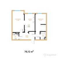 КД Tau Residence — 2-ком 76,1 м² (от 60 896 000 тг)
